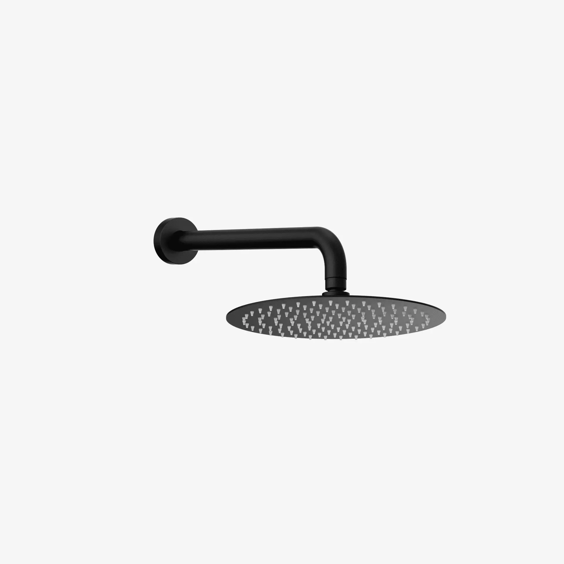 10-inch round ultra-thin matte black showerhead with wall-mounted arm