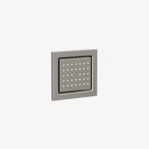 Square flush mount body spray in Brushed Nickel with 34 liquid silicone nozzles for smooth water flow