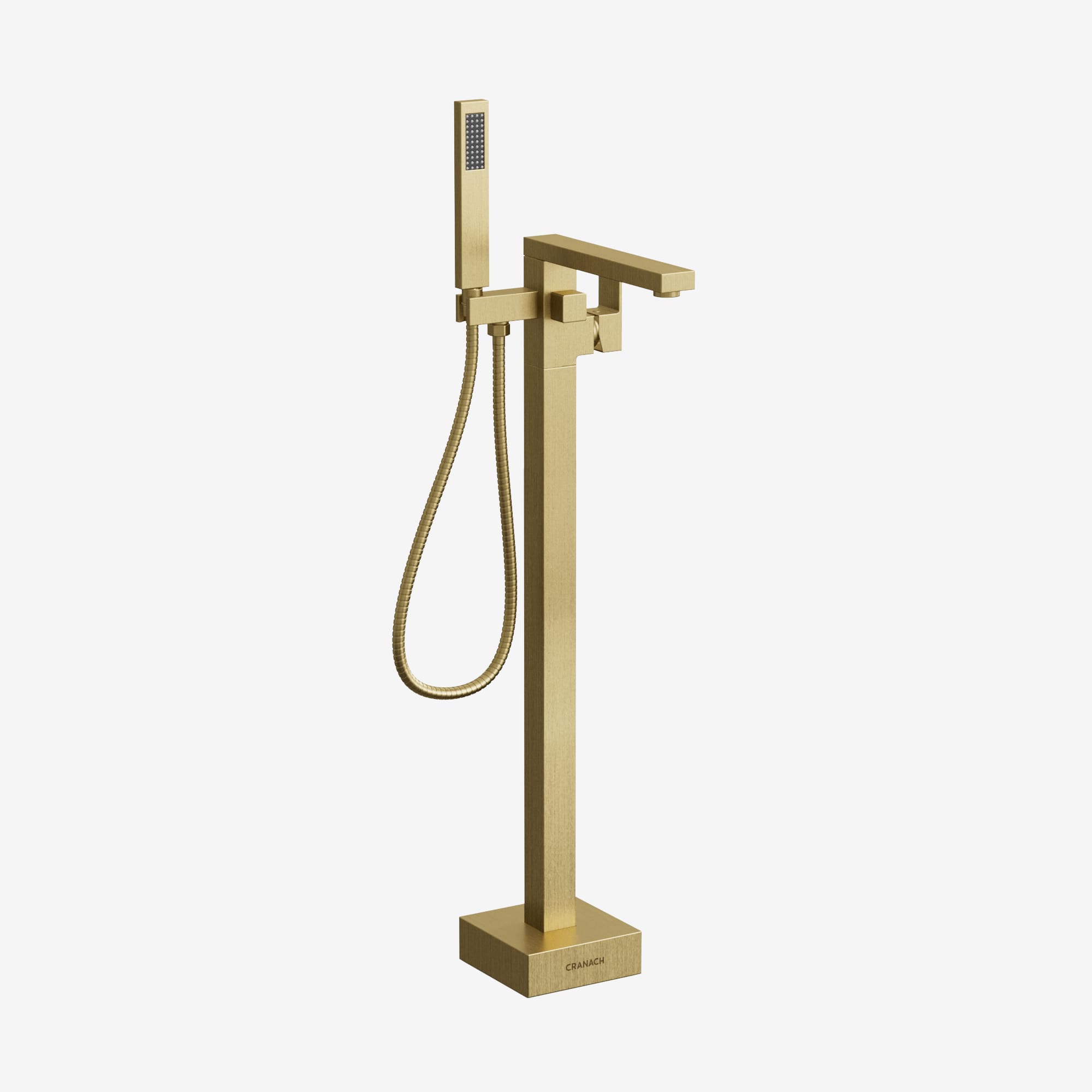 Freestanding tub faucet with handshower in brushed gold