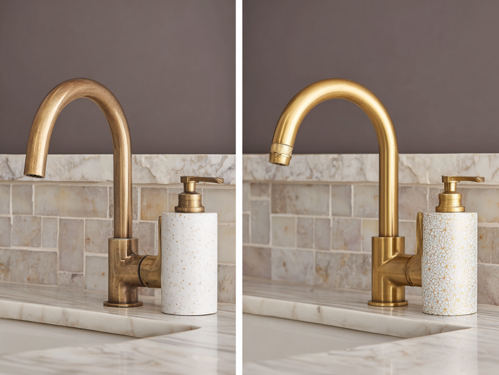 Macro split view of faucet aerator with limescale vs clean