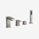 Deck-mount tub faucet with handshower in brushed nickel