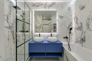 modern bathroom with shower and bathtub