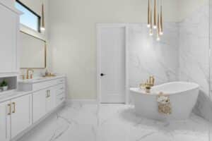 elegant modern bathroom with freestanding tub