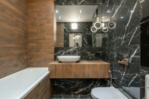 interior of modern bathroom with illumination