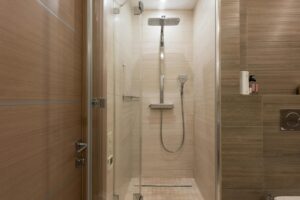 modern shower cubicle in beige tone