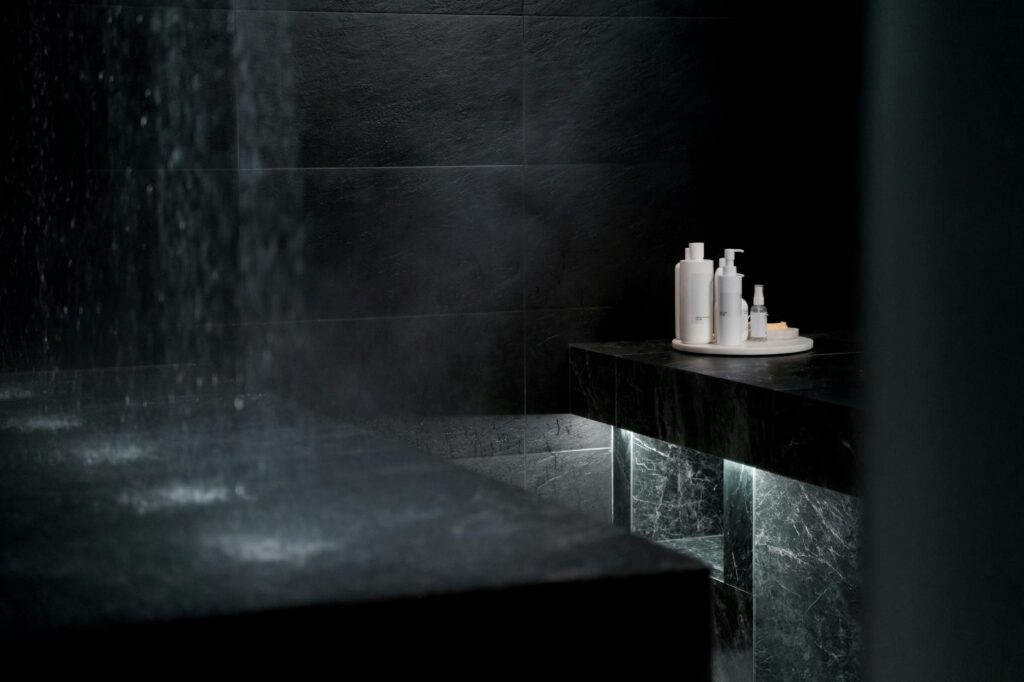 black wall in bathroom